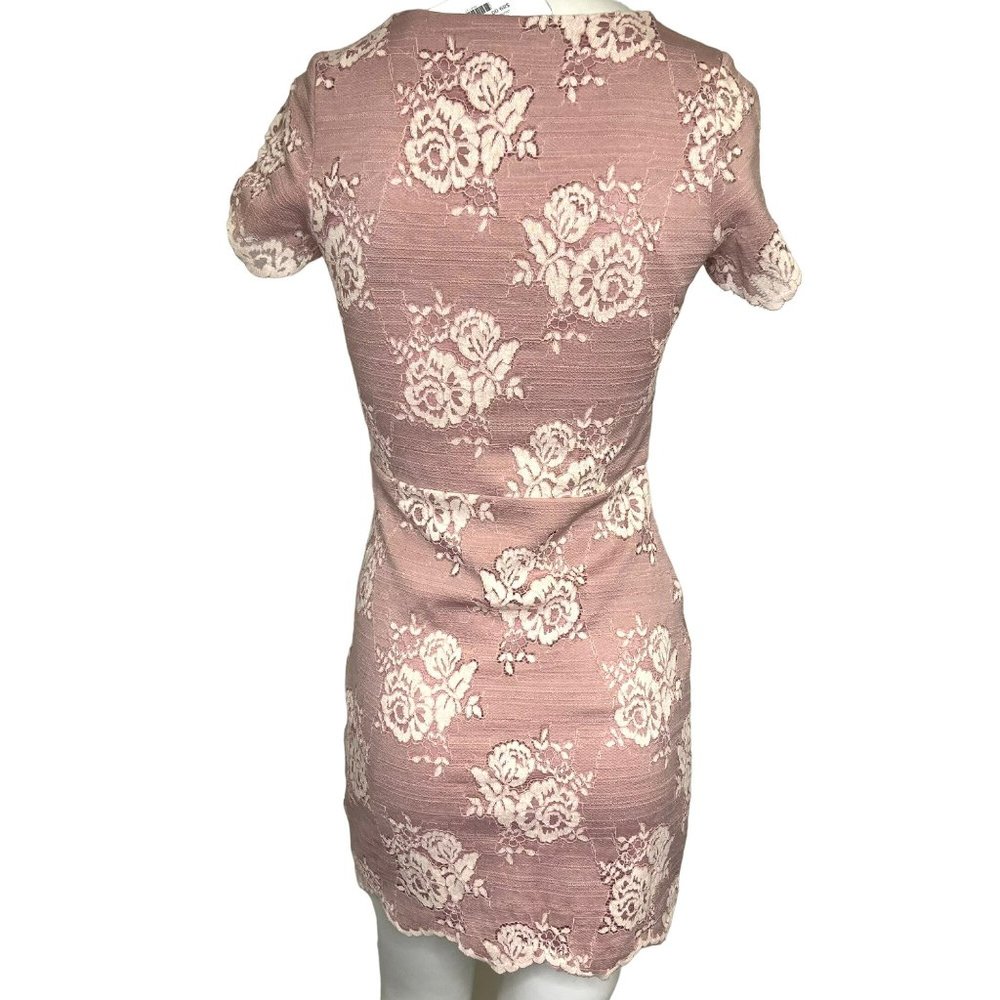 Storia Plunging Rose Print Short Sleeve Mini Dress Dusty Rose Size Small NWT - Picture 2 of 2